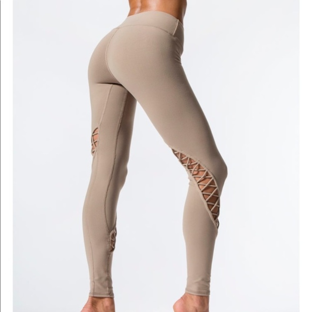 ALO Tan Leggings with Lattice Detail